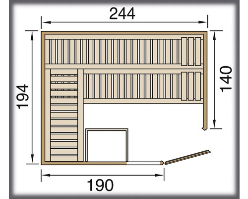Půdorys sauny s rozměry