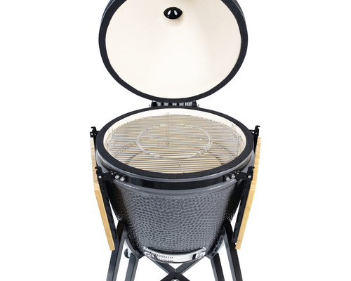 Keramický gril s otevřeným víkem a grilovacím roštem