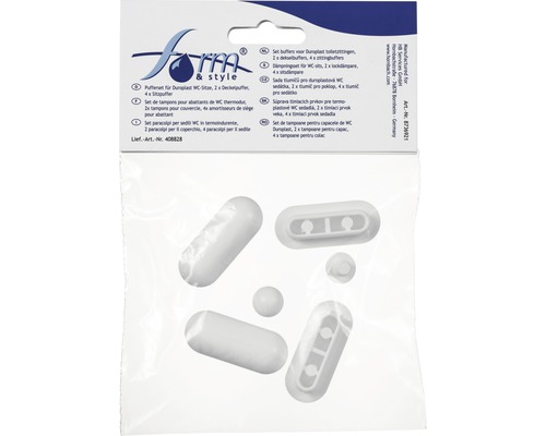 Sada tlumičů pro duroplastová WC sedátka, dva tlumiče pro poklop, čtyři tlumiče pro sedátko