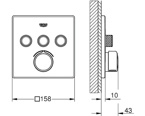 Technický nákres armatury Grohe s rozměry