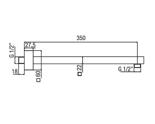 Technický výkres nástěnného výtoku s rozměry