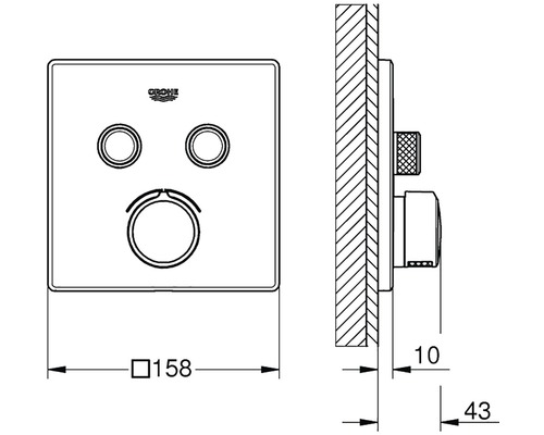 Logo Grohe Předstěnový instalační prvek s rozměry.