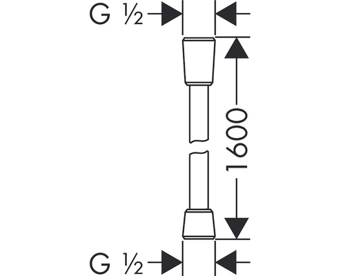 Technický nákres ventilu o délce 1600 mm a závitu G 1/2