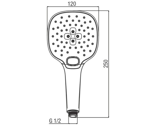 Technický nákres sprchové hlavice s rozměry