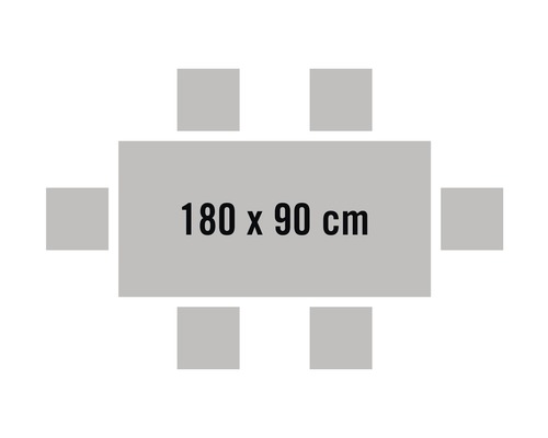 Ilustrace jídelního stolu se šesti židlemi, velikost stolu 180 x 90 centimetrů