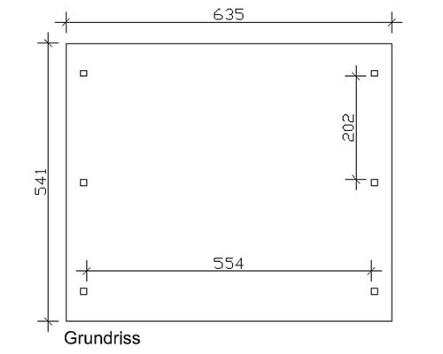 Půdorys s rozměry 635, 541, 554 a 202
