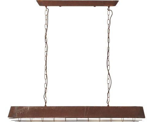 Závěsná lampa barvy rzi s řetízkovým závěsem a obdélníkovým stínidlem s mřížkou