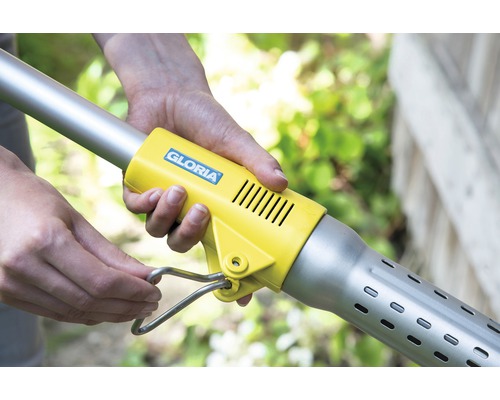 Logo Gloria na opalovači plevele s rukou na zapalovacím mechanismu