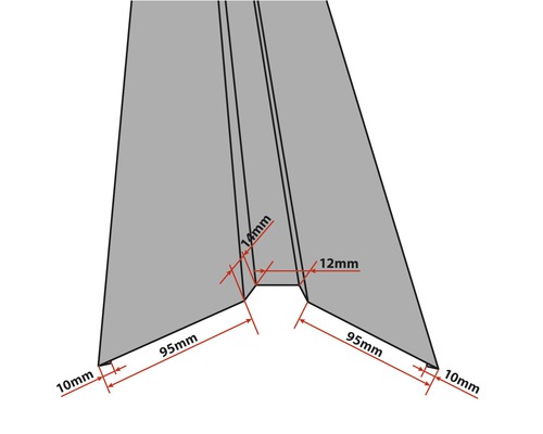Technický nákres profilu okapového žlabu s rozměry