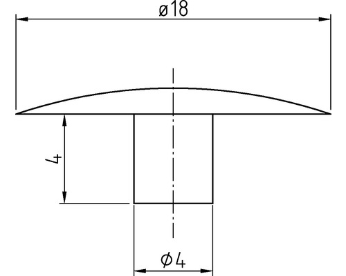 Technický výkres hlavy nýtu o rozměrech 18 milimetrů v průměru a 4 milimetry v průměru dříku