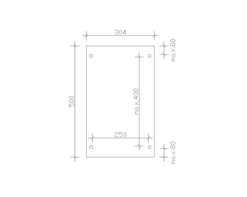Technický výkres desky s rozměry: 500 x 304 mm