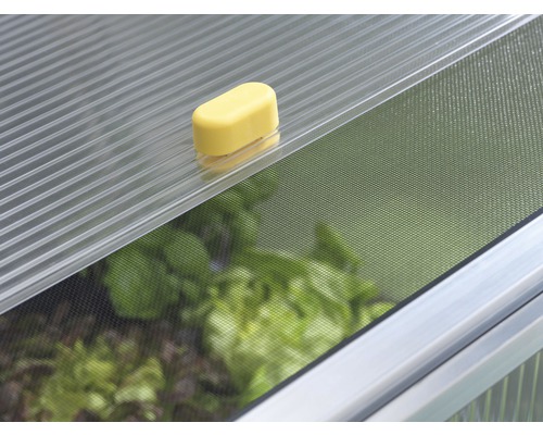 Detailní záběr okna pařeniště s nastavením větrání