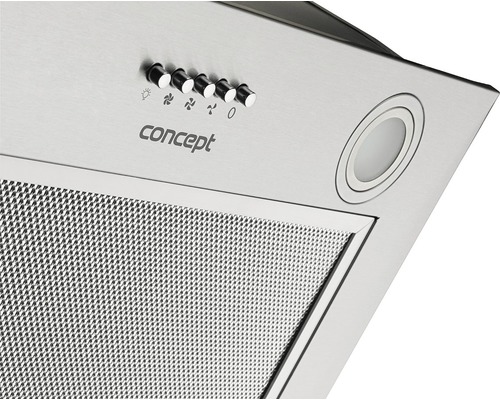 Detail odsavače par s ovládacími knoflíky, osvětlením a tukovým filtrem