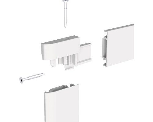 Spojovací díl pro soklové lišty s upevňovacím materiálem