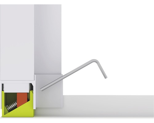 Detail okenního rámu s imbusovým klíčem pro montáž