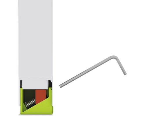 Boční pohled na příslušenství ke stavebnímu prvku a imbusový klíč