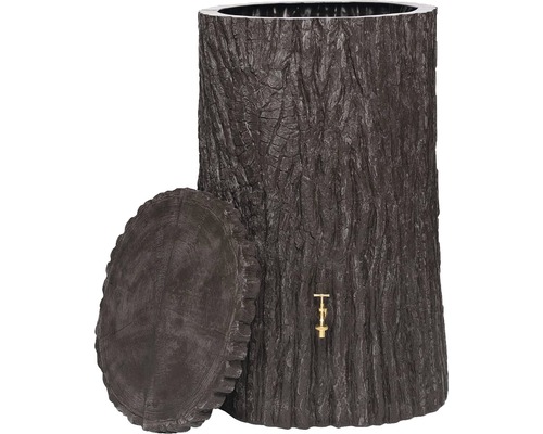 Sud na dešťovou vodu vzhledu pařezu se kohoutkem a víkem