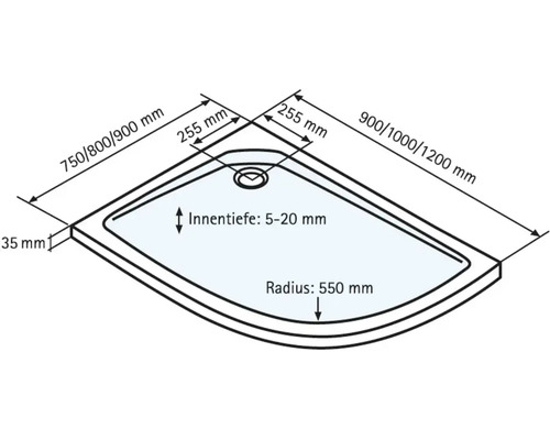 Technický výkres sprchové vaničky s rozměry