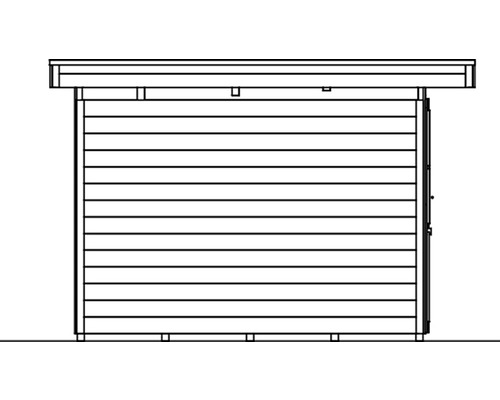 Nákres zahradního domku s dřevěnou stěnou