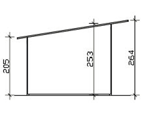 Technický nákres zahradního domku s rozměry.