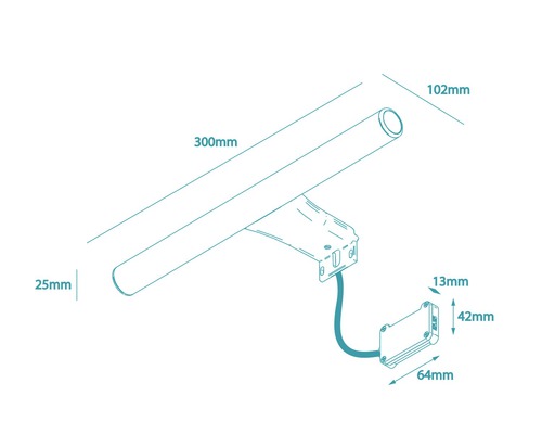Technický výkres trubicového světla s rozměry