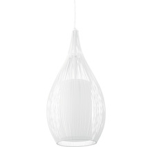 Bílá závěsná lampa s drátěným stínidlem a látkovým difuzorem