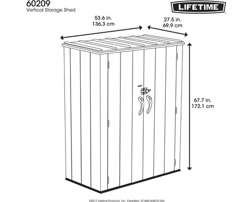 Nákres zahradního domku s rozměry a logem Lifetime.