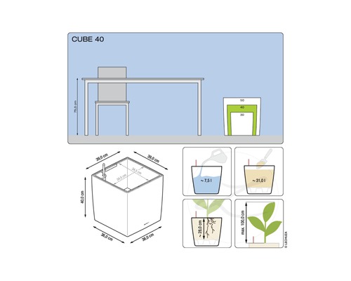 Produktový obrázek květináče Cube 40 s rozměry