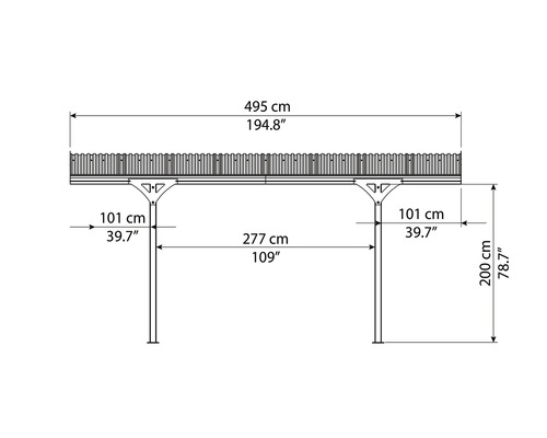 Rozměry přístřešku: šířka 495 cm, výška 200 cm.