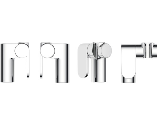 Různé pohledy na chromovanou vodovodní baterii