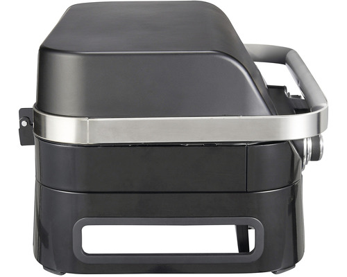 Černý plynový gril s víkem a rukojetí