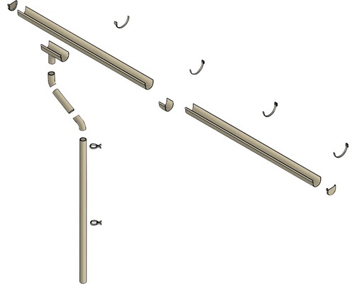 Sada okapů s okapy, trubkami a příslušenstvím pro odvodnění střechy