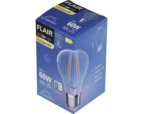 Balení žárovky Flair LED A60 E27, 5 W, 2700 K, teplá bílá, nestmívatelná