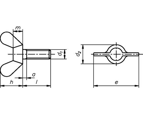 Technický výkres křídlového šroubu s rozměry