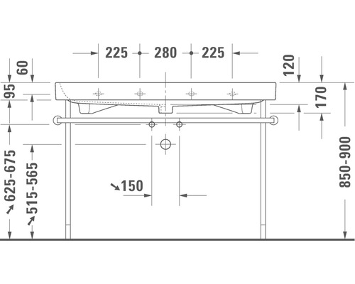 Technický výkres umyvadla s rozměry