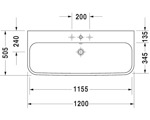 Nákres umyvadla s rozměry