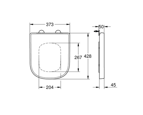 Technický nákres WC sedátka s rozměry