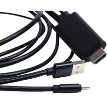 Černý HDMI kabel s USB a jack konektorem