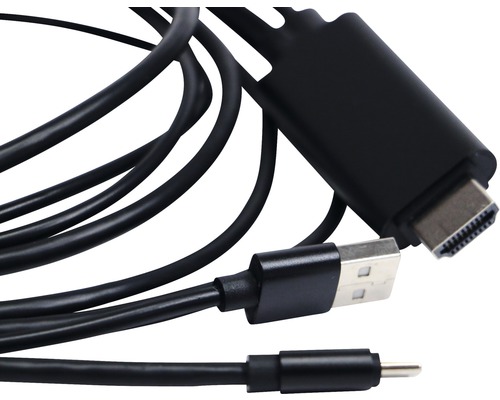 Černý HDMI kabel s USB a jack konektorem