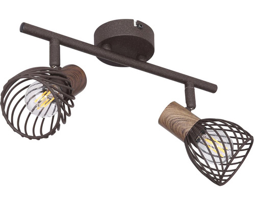 Stropní svítidlo se dvěma reflektory, dřevo a kov