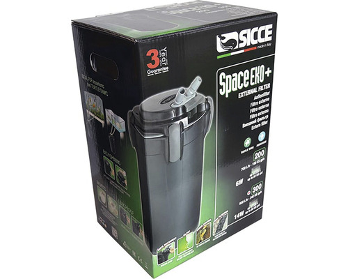 Vnější filtr Sicce Space EKO Plus v obalu produktu s tříletou zárukou