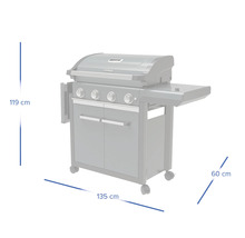 Plynový gril s rozměry 119 cm výška, 135 cm šířka a 60 cm hloubka