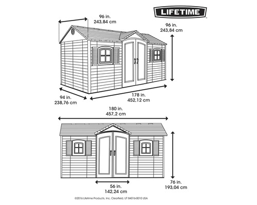 Technický nákres zahradního domku s rozměry