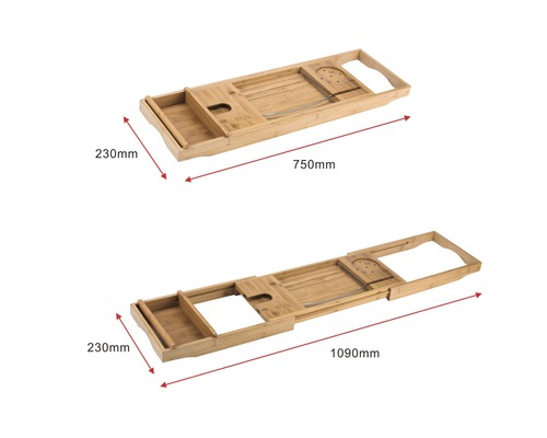 Bambusová vanová deska s variabilní délkou, od 750 milimetrů do 1090 milimetrů