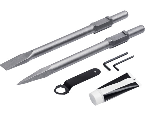 Sada dvou sekáčů, dvou imbusových klíčů, klíče a maziva