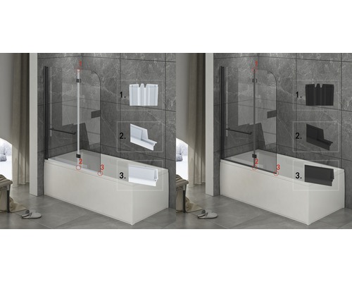 Skleněná vanová zástěna s montážními prvky