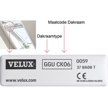 Informace o velikosti a typu střešního okna Velux