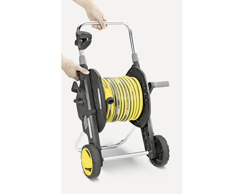 Zahradní hadicový vozík se žlutou hadicí