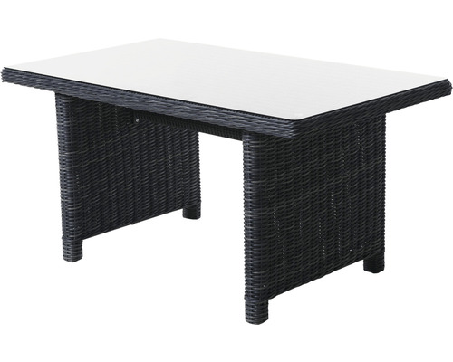 Zahradní stůl se skleněnou deskou a ratanovou strukturou