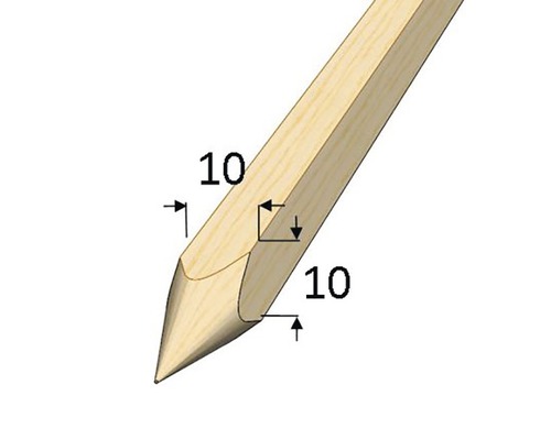 Dřevěný kolík o rozměrech 10 krát 10 milimetrů